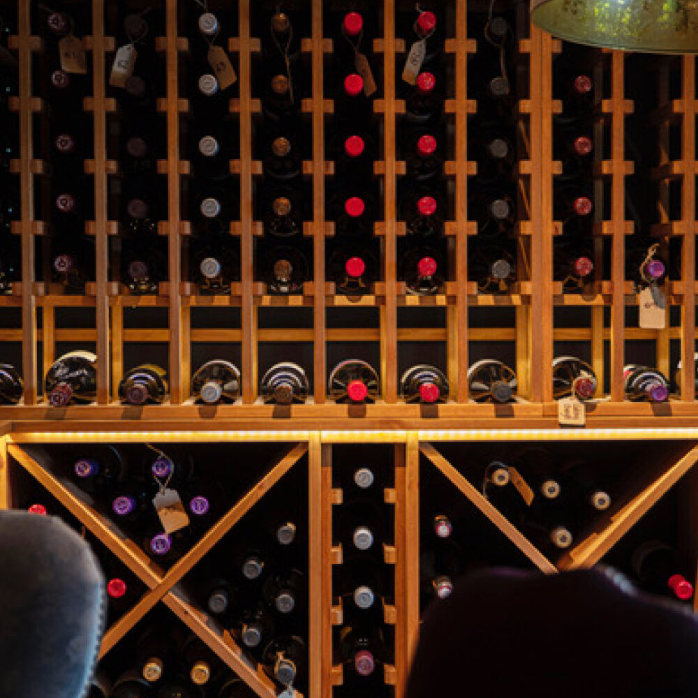 Wine bottles stored in rack